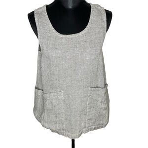 Flax Top Linen Sleeveless Tank Shirt Patterned Lagenlook Gray Size Small